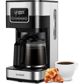 SHARDOR 10-Cup Programmable Coffee Maker, Regular & Strong Brew Drip Coffee Machine for Home and Office, Auto Shut Off, Permanent Filter, Silver