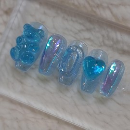 Transparent Blue Tangle Bear UruUru Handmade Nail Tip - XL / 투명 블루탱글 곰 우루우루 수제네일팁 - XL