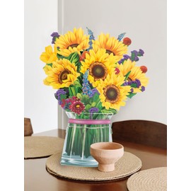 Fondersy Paper Pop Up Cards, 12 Inch Sunflower Forever Flower Bouquet 3D Popup Greeting Cards with Note Cards and Envelopes for Birthday Gift Cards and Holiday Greeting Cards
