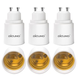 DiCUNO GU10 to E26 Light Bulb Socket Adapter, 2-pin Base to Standard E26 Screw Base Bulb Socket Converter, Maximum 200W and 150℃ Heat-Resistant, 6 Packs