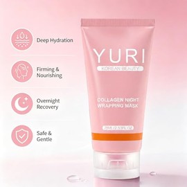 YURI Collagen Night Wrapping Mask – Peel-Off Overnight Face Mask for Hydrating Care, Lightweight Sleeping Mask for Smooth, Glowing-Looking Skin, Easy 