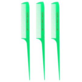 Allegro Combs 441 Rat Tail Combs Braiding Parting Fine Teeth Rattail Set For Hair Styling For Hair Coloring 3 Units (Neon Green)