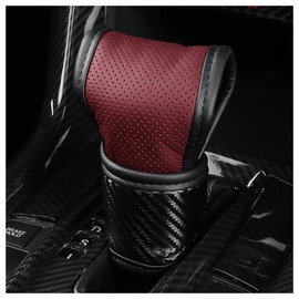 IHOTDER Car Gear Shift Knob Cover,Carbon Fibre Leather Gear Stick Cover for Car Decorations & Protection,Universal Car Interior Accessories Fits Car SUV Truck (Wine Red)