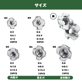 T-Nut Nail Nuts with 90 Pcs Storage Case M3 / M4 / M5 / M6 / M8 Nail Nut Four Prong Nut Nail Nut Tee Nut Rivet Nut Zinc Plated Carbon Steel Heat Resistant Corrosion Resistant Suitable for High Hardness Table Legs, Rock Climbing, Walls, Woodwork, Wood Cab