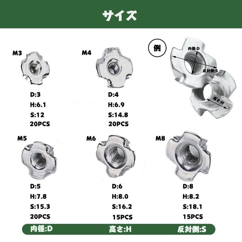 T-Nut Nail Nuts with 90 Pcs Storage Case M3 /