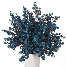 LUSHIDI 15PCS Artificial Baby Breath Flowers Fake Silk Real Touch DIY Floral Bouquets Decor Wedding Party Decoration Arrangements-Teal Blue