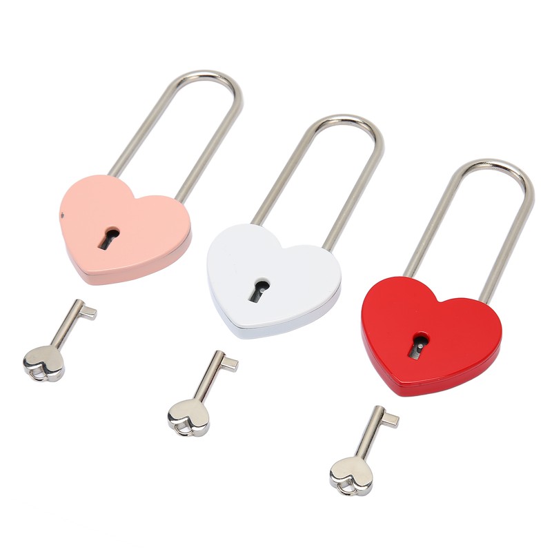 3pcs Heart Shaped Padlock with 3 Keys Rustproof Zinc Alloy