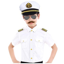 TOGROP Kids Yacht Captain Sailor Costume for boys Shirt Hat Accessories Set Party Cosplay 9-10Years