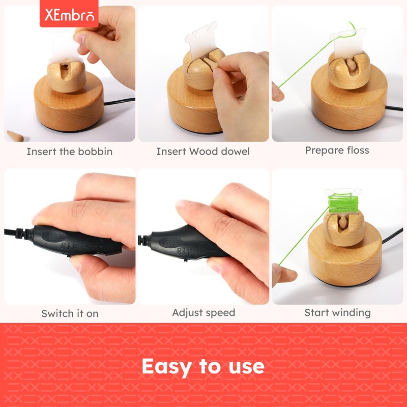 XEmbro Electric Embroidery Floss Bobbin Winder - Beech Embroidery Floss