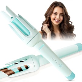 Auto Hair Curler, Automatic Curling Iron with 4 Temperature & 3 Timer, Automatic Shut-Off, Anti-Scald, Anti-Tangle Rotating Curling Wand for Hair Styling, Blue