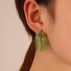 Allereya Vintage Palm Leaf Stud Earrings Green Leaf Earrings Monstera Leaves Stud Earrings Enamel Leaves Earrings Jewelry for Women