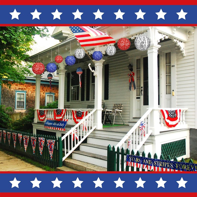 Baquler 18 Pcs Memorial Day Decorations Paper Lanterns Paisley Patriotic