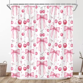 JONSEQIN Cute Pink Bow Shower Curtain Modern Aesthetic Coquette Bow Bowknot Pretty Bathroom Decor for Girls Teens Bathroom Decor Curtains 70x70 inch with Hook