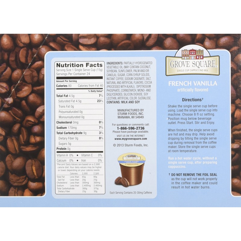 Grove Square Cappuccino Cups, French Vanilla, Single Serve Cup for