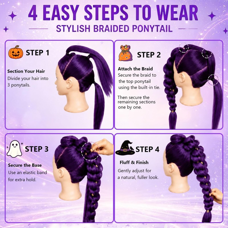 Purple Braids Ponytail 26" Pre Braided Hair for Halloween Costume