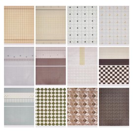 GOMAKERER 12 Pcs 12 Styles Dollhouse Floorboards Wallpaper, 11.65x8.3 Inch Modle House Floorboard Paper Sticker Dolls House Paper Flooring Card Sticker for DIY Crafting