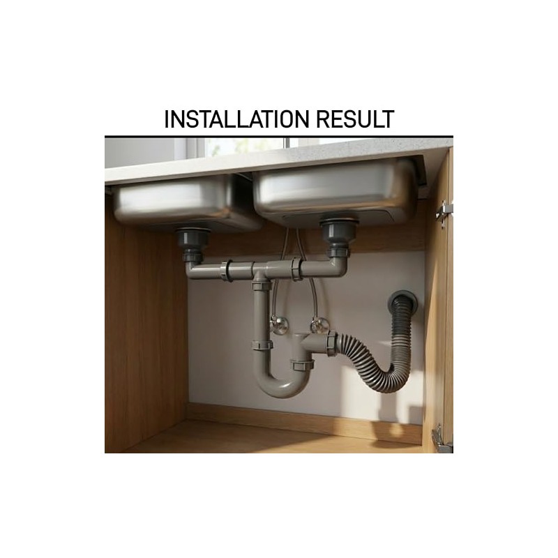 1-1/2 Inch Double Bowl Kitchen Sink Drain Kit - Universal