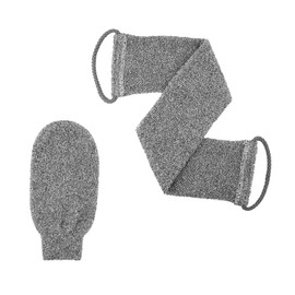 Back Brush Shower Set, 2 Pieces Bamboo Fibre Back Scrubber, Massage Glove for Deep Cleaning and Body Care with Hanging Rope