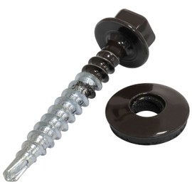AERZETIX - C73122 - Set of 60 self-drilling metal-wood screws Ø4.8x35 mm + EPDM sealing washer - RAL 8019 - DIN 7504K - head size 8 mm hexagon - made of carbon steel