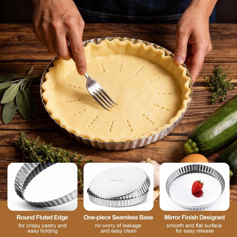 E-far 9.5 Inch Tart Pan, Stainless Steel Pie Quiche Pan