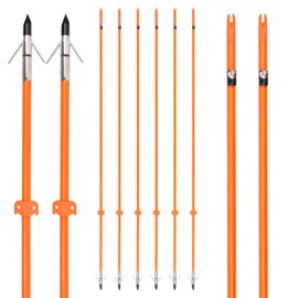 TY Archery 32inch Bowfishing Arrows Fish Hunting Solid Fiberglass Shaft with Broadheads and Safty Slides for Compound Bow and Recurve Bow Fishing Huntings