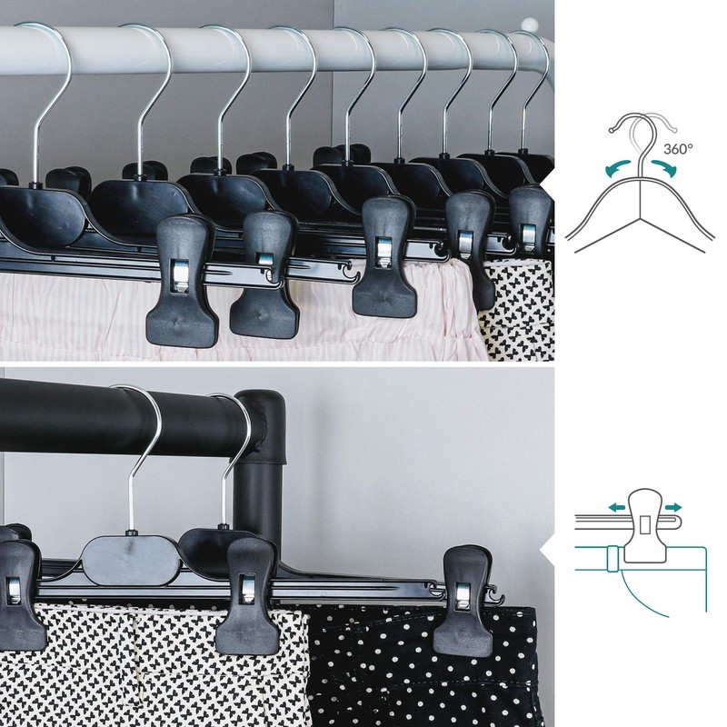 Hangerworld - 10 Black Plastic Trouser & Skirt Adjustable Clip