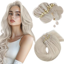 Moresoo Microbeads Hair Extensions Human Hair Blonde Micro Ring Hair Extensions White Blonde Micro Loop Hair Extensions Real Human Hair 1g/s 50g/Pack #60A 18 Inch