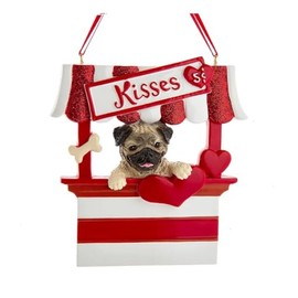 The Bridge Collection 4-Inch Pug Kisses Dog Christmas Ornament - Festive Puppy in Kissing Booth Holiday Decoration