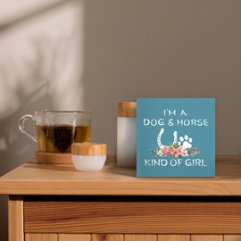 Luipk Dog Lovers Gifts Horse Gift for Women Wood Box Sign Desk Decor, I'm a Dog and Horse Kind of Girl Green Wooden Block Sign Decorations for Home Kitchen Girls Room Wall Tabletop Shelf Decor
