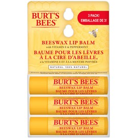 Burt's Bees Moisturizing Lip Balm for Dry Chapped Lips, Holiday Gift, Stocking Stuffer, 100% Natural Origin, Original Beeswax with Vitamin E & Peppermint Oil, 3 Tubes, Value Pack