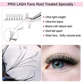 PRO LASHBEAUTY Extensiones de pestaas prefabricadas de volumen 5D-C-0.07-18, extensiones de pestaas de tallo corto de 9 a 20 mm, extensiones de...    