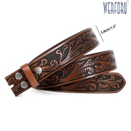 WERFORU Western Leather Belt Strap for Men Women Cowboy Western Belts without Buckle Men Western Leather Belt for Jeans Pants Dresses, Brown- floral pattern, Fit Size 29"-33"
