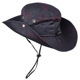 Sportmusies Outdoor Fishing Boonie Hat Breathable Wide Brim Sun Protection Bucket Hats Red