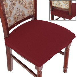 BUYUE - Juego de 4 fundas para sillas de comedor, fácil instalación, elásticos jacquard sin brazos, protectores de asiento para sillas de cocina, TPU no mezclado, cubierta trasera, color burdeos, 4