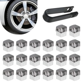 Civwesi Pack-21 Car 0.66 "/17 mm Wheel Lug Nut Covers, Waterproof Dustproof Tire Screw Protection Cover with Disassembly Tool, PA Shell Decoration, Universal for Most Cars (Silver)