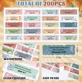 Whaline 200Pcs Bible Verse Stickers Scripture Inspirational Paper Decals Christian Motivational Self-Adhesive Scalloped Stickers for Envelope Scrapbook Bottle Present Tags Decor, 10 Sheets
