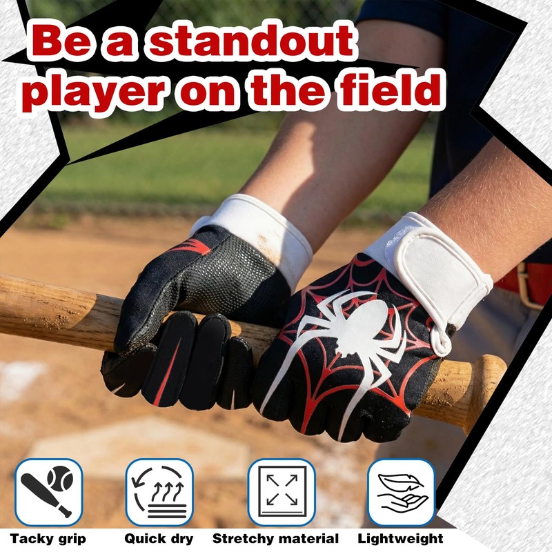 Spider Web Kids Baseball Batting Gloves - Non-Slip Youth Baseball