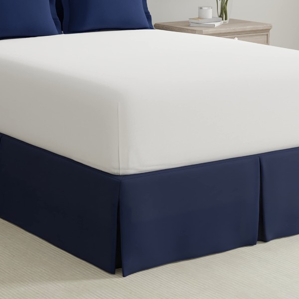 Magic Skirt Tailored Bedskirt, Never Lift Your Mattress, Classic 14” Drop Length, Pleated Styling, King, Navy