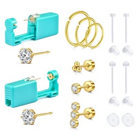 QSKISS Disposable Ear Piercing Kit Ear Piercing Gun with Studs Heart Star Shape Stainless Steel& Clear Earring Stud
