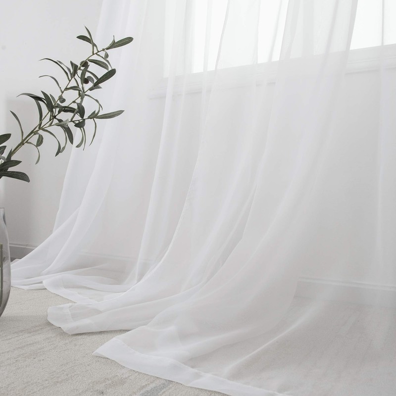 HUTO 2 Panels Small White Sheer Curtains 45 inches Long