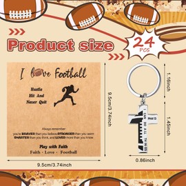 Quelay 24 Sets Football Soccer Baseball Cross Keychain with Cards Religious Christian Baptism Gift for Men Sport Team