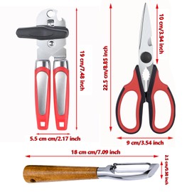 KYDIFS Left Handed Kitchen Scissors Shears and Can Opener, Peeler Set, Lefty Kitchen Tools Utensils for Left Hand People/Adults(3 in 1)