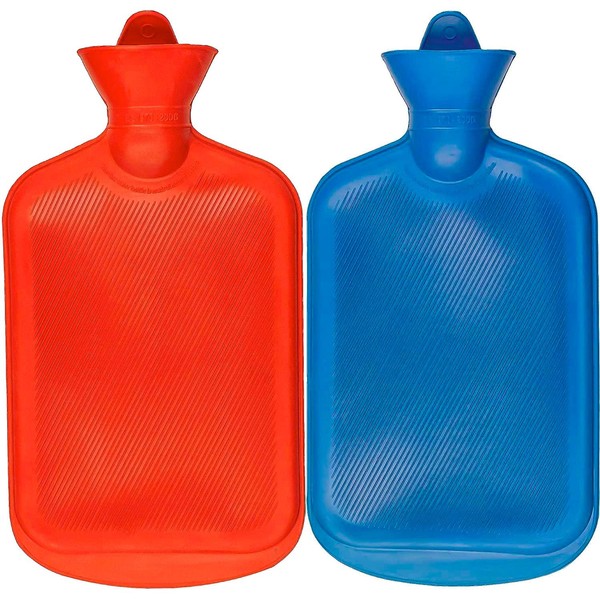 SteadMax (2 Pack) Hot Water Bottles, 2 Liters/ 68oz Natural Rubber -BPA Free- Durable Large Hot Water Bag for Hot Compress and Heat Therapy, Pain Relief Heating Pad, Random Colors