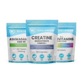 Gym Supplement for Men & Women | Creatine Monohydrate, Ashwagandha KSM-66 Organic & Multivitamin | High Strength Tablets/Capsules Ideal for Workout