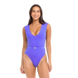 Body Glove - Traje de baño estándar de una Pieza con Cuello en V para Mujer con Detalle de cinturón, Clearwater Ibiza Rib, S
