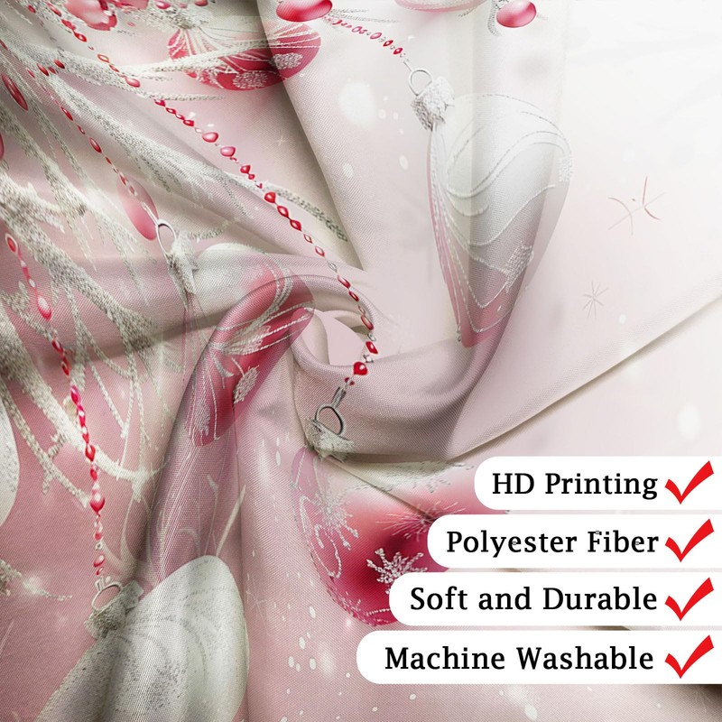 Pink Christmas Ball Shower Curtain Dreamy Snowflake Pine Twig, 70x70Inch