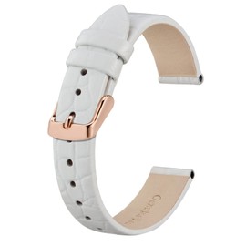 BISONSTRAP Leather Watch Straps, Soft Replacement Straps with Polished Buckle, 8 mm, 10 mm, 12 mm, 14 mm, 16 mm, 18 mm, 19 mm, 20 mm, White with rose gold buckle, Strap.