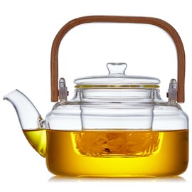 Glass Tea Pot with Infuser and Lid 800ML/27 FL OZ, Heat Resistant Borosilicate Glass Tea Kettle for Blooming and Loose Leaf Tea, Stovetop Safe