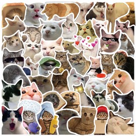 Funny Cat Stickers Set, 50Pcs Cat Stickers for Kids Adults, Water Bottle Stickers Vinyl Aesthetic Kitten Stickers Aesthetic Decals for Phone Scrapbook Laptop Calendars Suitcases Envelopes