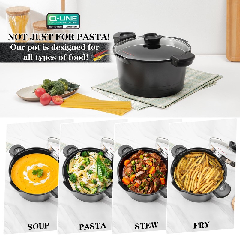 8.5qt Pasta Pot with Strainer Lid, Cast Aluminum Stockpot Multipot,
